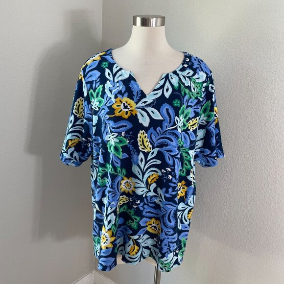 Croft & Barrow Womens Plus 2X Floral V Neck Tunic Top 2X Short sleeve Shirt - Picture 1 of 8